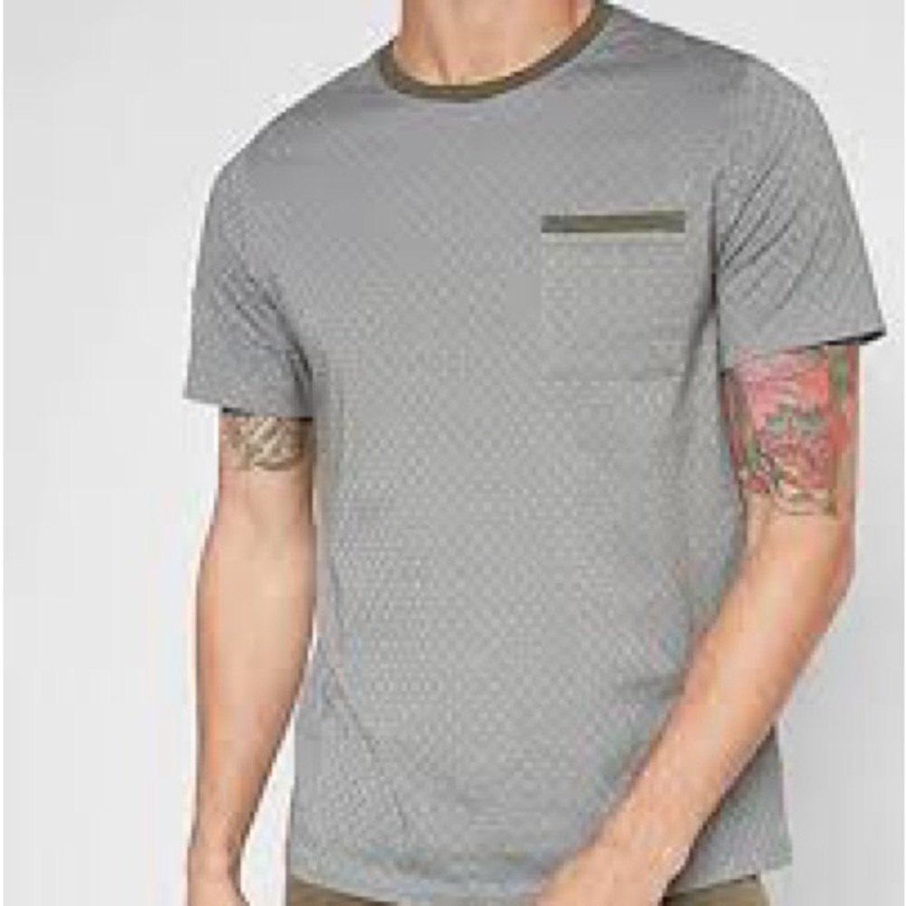 Express Dressy Jacquard Print Pocket Crew Neck T-Shirt